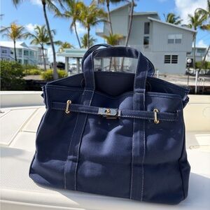 Boatkin Canvas Boat Tote – SOLID BLUE Trim with Free Lock, Key & Makeup Pouch